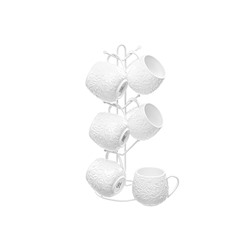 Набор 6 кружек 360 мл "Веточки-цветочки" на металлической подставке 15*15*41,5 см, бочонок