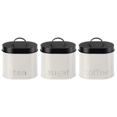 Набор 3 банок для сыпучих продуктов 1,5 л 15,3*10,9*16 см "Чай, кофе, сахар" с крышками с ручк.,овал