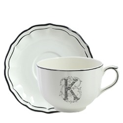 Чайная пара чашка + блюдце K FILET MANGANESE MONOGRAMME, 500 мл,- Д 18,5 см, GIEN