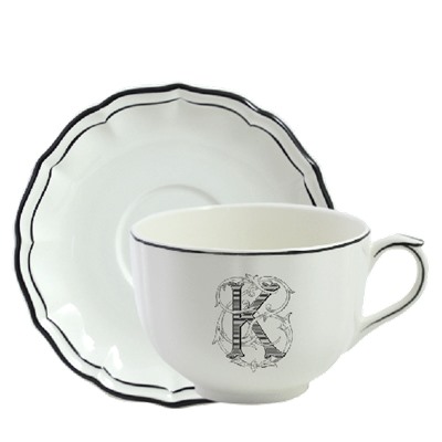 Чайная пара чашка + блюдце K FILET MANGANESE MONOGRAMME, 500 мл,- Д 18,5 см, GIEN