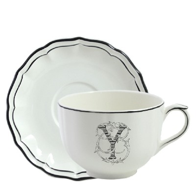 Чайная пара чашка + блюдце Y FILET MANGANESE MONOGRAMME, 500 мл,- Д 18,5 см, GIEN