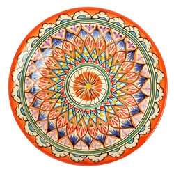 Тарелка 22см плоская Риштанская керамика оранжевая