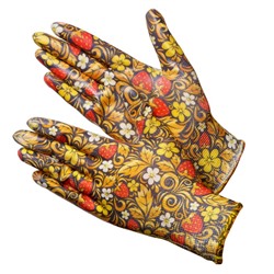 Садовые перчатки с расцветкой р-р 7 (S) "Хохлома"