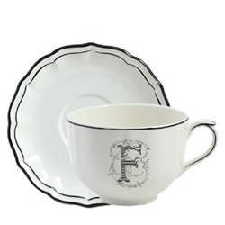 Чайная пара чашка + блюдце F FILET MANGANESE MONOGRAMME, 500 мл,- Д 18,5 см, GIEN