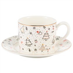 42939 GIPFEL Чайная пара CHRISTMAS: чашка 250 мл, блюдце 14 см. Материал: фарфор. Цвет: белый.