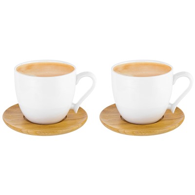 Чашка для капучино и кофе латте 220 мл 11*8,3*7,5 см "Айсберг" + дерев. подставка (2 шт.)