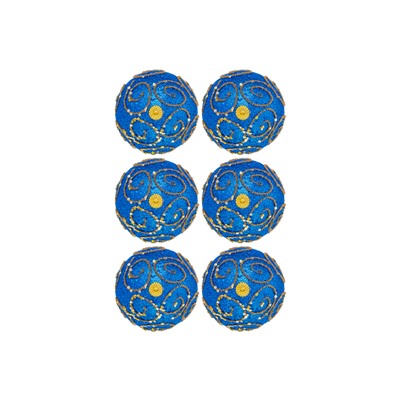 Набор 6 новогодних шаров 9,5*9,5 см "Вензеля" синий