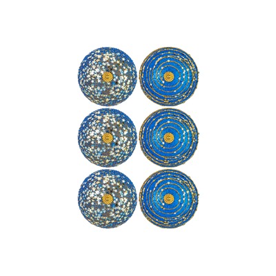 Набор 6 новогодних шаров 9,5*9,5 см "Золото на синем" синий