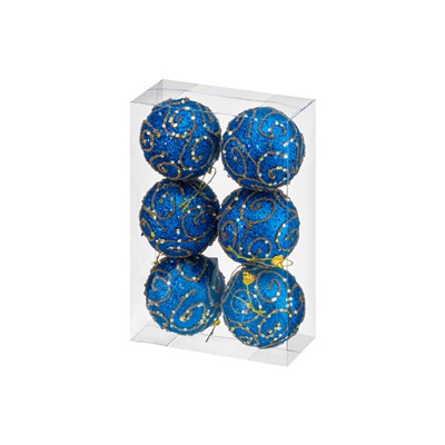 Набор 6 новогодних шаров 8*8 см "Вензеля" синий