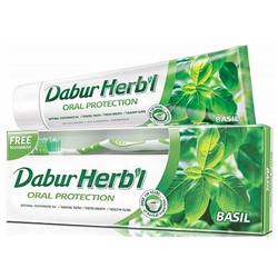 Dabur Herb'l Toothpaste Oral Protection Basil with Toothbrush / Аюрведическая Зубная Паста с Базиликом 150гр