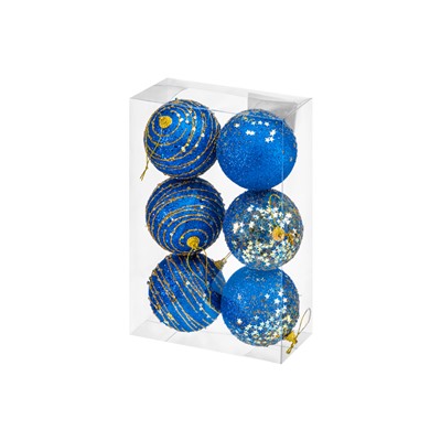 Набор 6 новогодних шаров 8*8 см "Золото на синем" синий