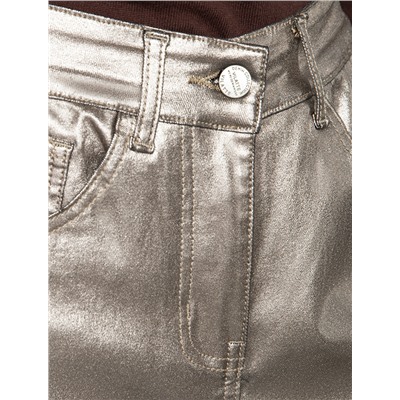 Эластичные джинсы трубы с трендовым покрытием металлик