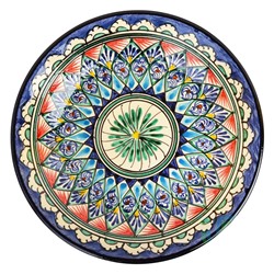 Тарелка 22см, плоская Риштанская керамика синяя