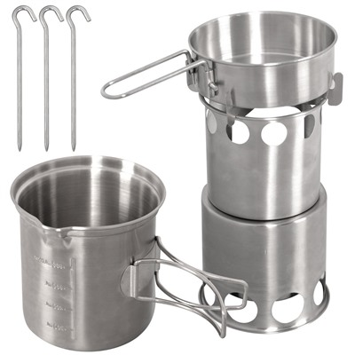 Набор туристической посуды в комплекте с печью-щепочницой, 3 предмета, 12,5х22 см