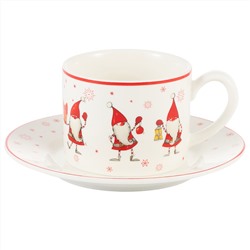 42938 GIPFEL Чайная пара CHRISTMAS: чашка 250 мл, блюдце 14 см. Материал: фарфор. Цвет: белый с красным.