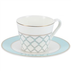 42867 GIPFEL Чайная пара AURORA: чашка 250 мл и блюдце 16 см. Материал: костяной фарфор. Цвет: белый с голубым.