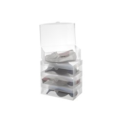 Набор 4 коробок для хранения женской обуви 30*18*10 см "Прозрачные" складные с откидной крышкой