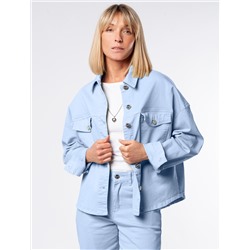 Куртка-рубашка укороченная из денима Размер 48, Цвет светло-голубой, Рост 170
