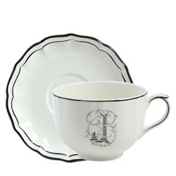 Чайная пара чашка + блюдце J FILET MANGANESE MONOGRAMME, 500 мл,- Д 18,5 см, GIEN