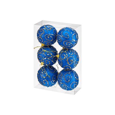 Набор 6 новогодних шаров 9,5*9,5 см "Вензеля" синий