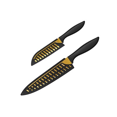 Набор 2 ножей 24*1,6*3,5 см + 33,8*2*5 см "Золото" с защитными пластиковыми чехлами