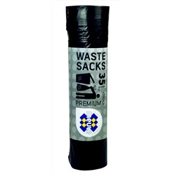 531073 Meule (WASTE SACKS) PREMIUM 35L X15шт. Мешки для мусора с завязками(черные) 1x30шт