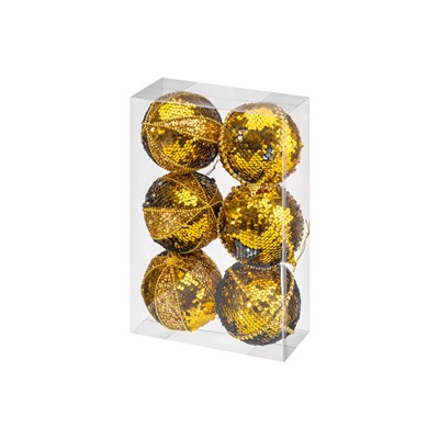 Набор 6 новогодних шаров 9,5*9,5 см "Золотые пайетки"
