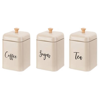 Набор 3 банок для сыпучих продуктов 1,5 л 11,2*11,2*19 см "Tea, coffee, sugar" с крышками, бежевый