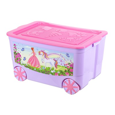 Ящик для игрушек 55 л 61*41*33 см "KidsBox" "Принцесса и единорог" лавандовый с розовой крышк,на кол