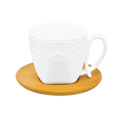 Чашка для капучино и кофе латте 200 мл 11*7,5*7 см "Белый узор" + дер. подставка
