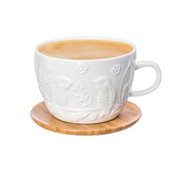 Чашка для капучино и кофе латте 500 мл "Птички на ветке" + дер. подставка