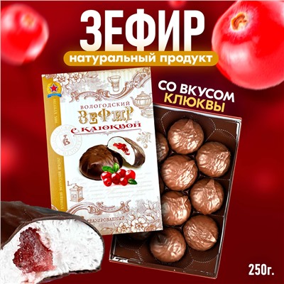 Зефир Вологодский в шоколаде "с Клюквой" 250гр.