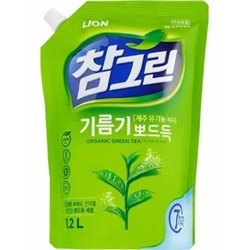 654935 CJ LION Ср-во д/мытья посуды "Chamgreen - Зеленый чай" 1200гр(1160мл)  мягкая упаковка /Корея