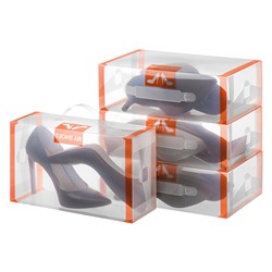 Набор 4 коробок для хранения женской обуви 30*18*10 см "Оранжевая кайма"складн, с ручк