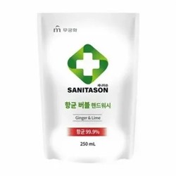702997 MKH Мыло-пенка для рук "Sanitason" с антибактериальным эффектом и растительными экстрактами (аромат имбиря и лайма) 250 мл, мягкая упаковка / Корея