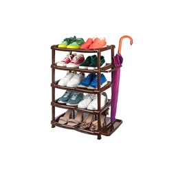 Этажерка для обуви 54,5*33*79 см 5 секций с подставкой для зонтов "Коричневая" (модель 034)