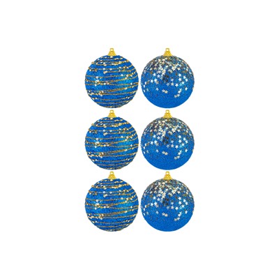 Набор 6 новогодних шаров 8*8 см "Золото на синем" синий