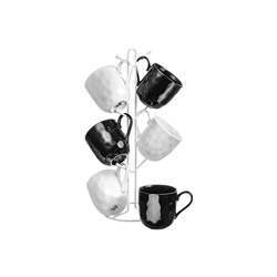 Набор 6 кружек 360 мл "Консонанс" белый и черный глянец, на металлической подставке 15*15*41,5 см